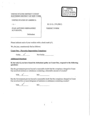 Corte de Nueva York publica documento de veredicto de Tony Hernández